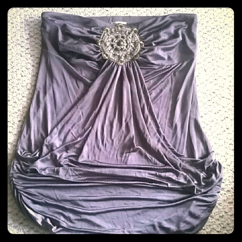 Soft charcoal gray strapless top